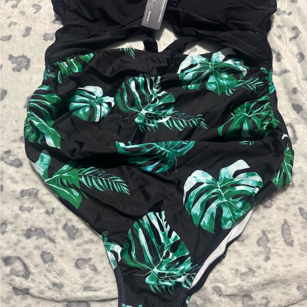 Amazon Black and Green Tropical Leaf Women's One Piece